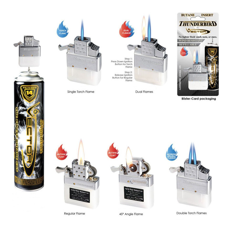 Thunderbird Vector Dual Flame Zippo Butane Insert
