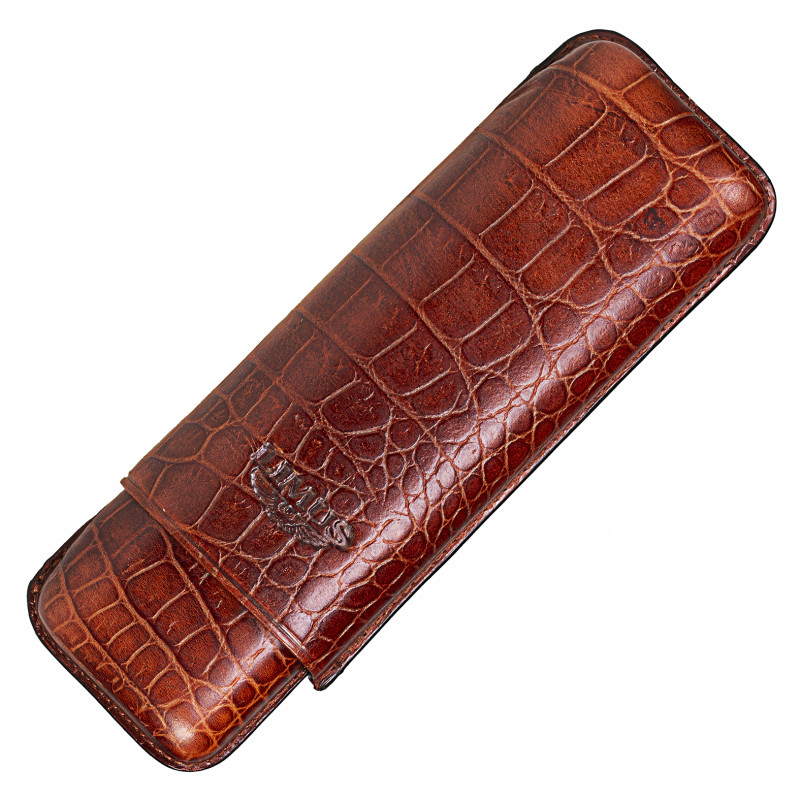 Cigar Case Leather L Holds 2 Cigars Brown